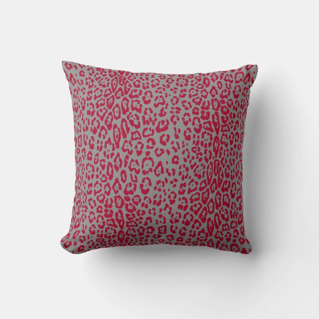 Leopard pattern in red and grey throw pillow (Front)