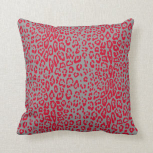 Leopard pattern in red and grey throw pillow