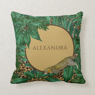 Leopard Pattern Jungle Green Leaves Personal Throw Pillow