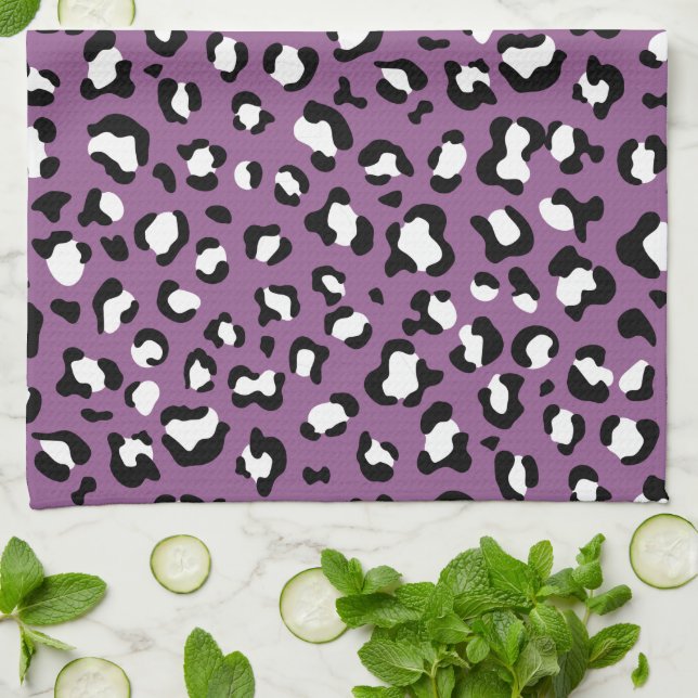 Leopard Pattern, Leopard Spots, Purple Leopard Kitchen Towel (Folded)