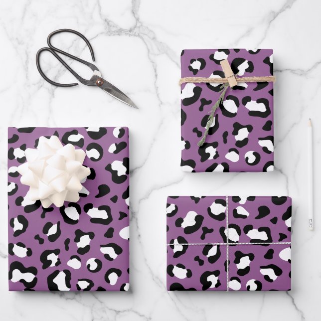 Leopard Pattern, Leopard Spots, Purple Leopard Wrapping Paper Sheet (Front)