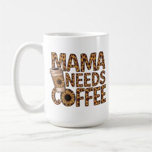 LEOPARD PATTERN MAMA NEEDS COFFEE SUNFLOWER MUG