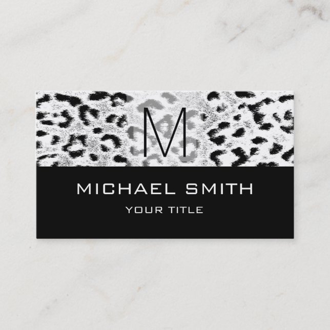 Leopard Pattern Modern Black Monogram #22 Business Card (Front)