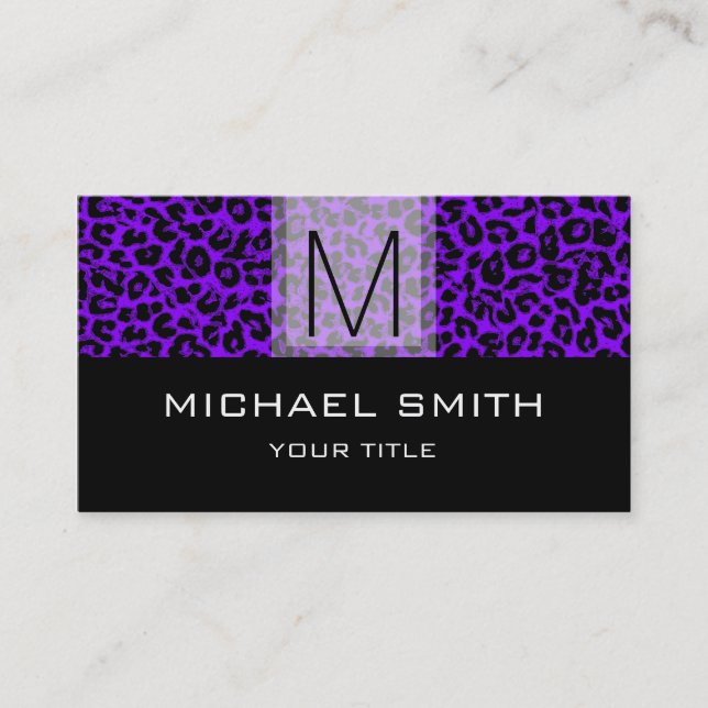 Leopard Pattern Modern Black Monogram #24 Business Card (Front)