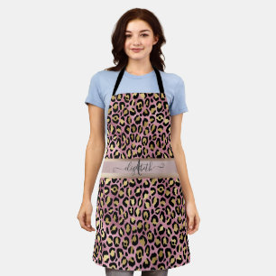 Leopard Pattern Monogram Rose Gold Black    Apron