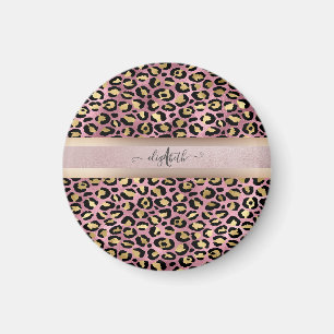 Leopard Pattern Monogram Rose Gold Black    Magnet