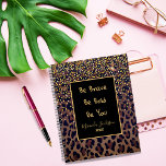 Leopard pattern motivational brown black 2024 planner<br><div class="desc">Elegant,  cool,  glamourous and feminine with brown,  golden and black leopard pattern,  decorated with golden confetti. Personalize and add your name.  Template for a year,  yellow letters. A black frame with the motivational quote: Be Bold,  Be Brave,  Be You.
Perfect for female Entrepreneurs,  make-up artists,  store owners,  consultants.</div>