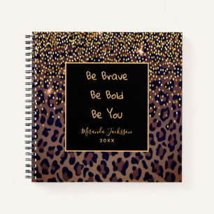 Leopard pattern motivational brown black notebook