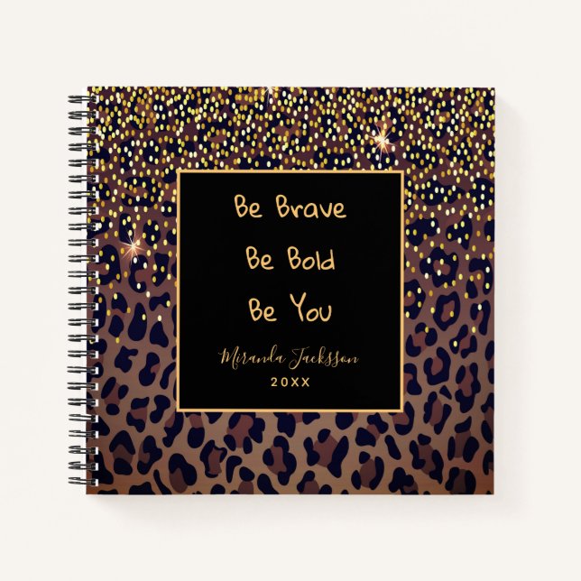 Leopard pattern motivational brown black notebook (Front)