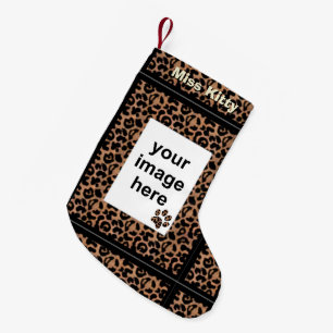 Leopard Pattern Paw Prints Custom Photo Pet Small Christmas Stocking