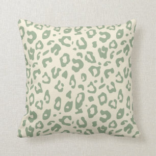 Leopard Pattern Sage Green and Cream Animal Print Throw Pillow