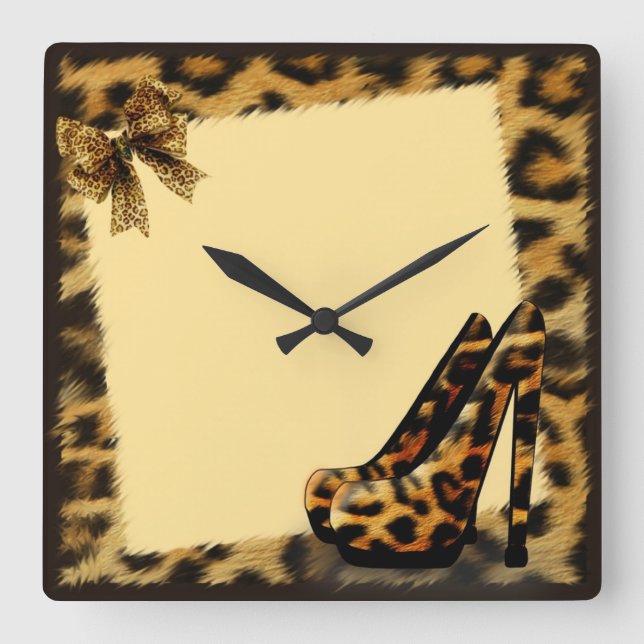Leopard Pattern Shoes personalized Square Wall Clock (Front)
