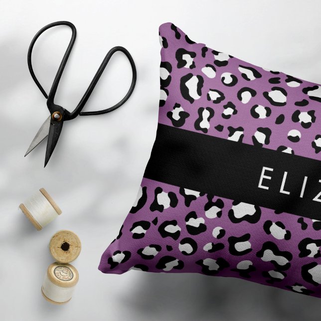 Leopard Pattern, Spots, Purple Leopard, Your Name Accent Pillow (Creator Uploaded)
