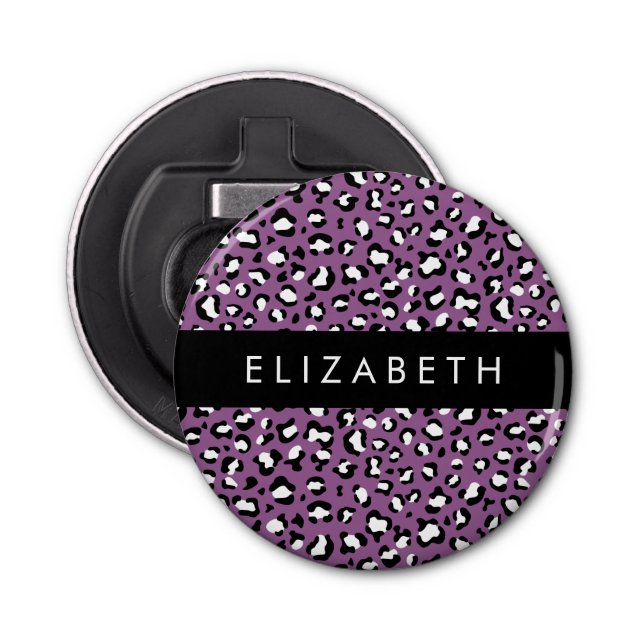 Leopard Pattern, Spots, Purple Leopard, Your Name Bottle Opener (Front)