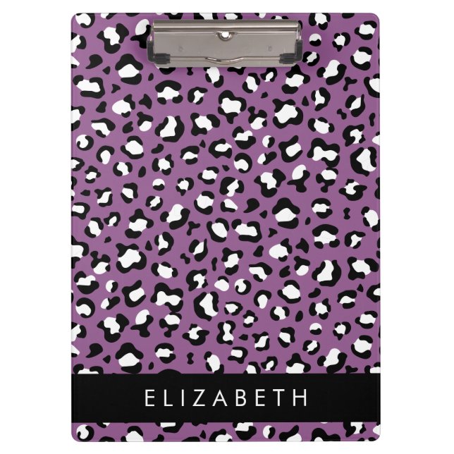 Leopard Pattern, Spots, Purple Leopard, Your Name Clipboard (Front)