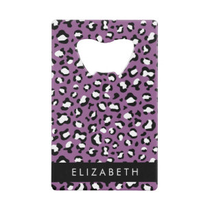 Leopard Pattern, Spots, Purple Leopard, Your Name Credit Card Bottle Opener