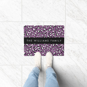 Leopard Pattern, Spots, Purple Leopard, Your Name Doormat