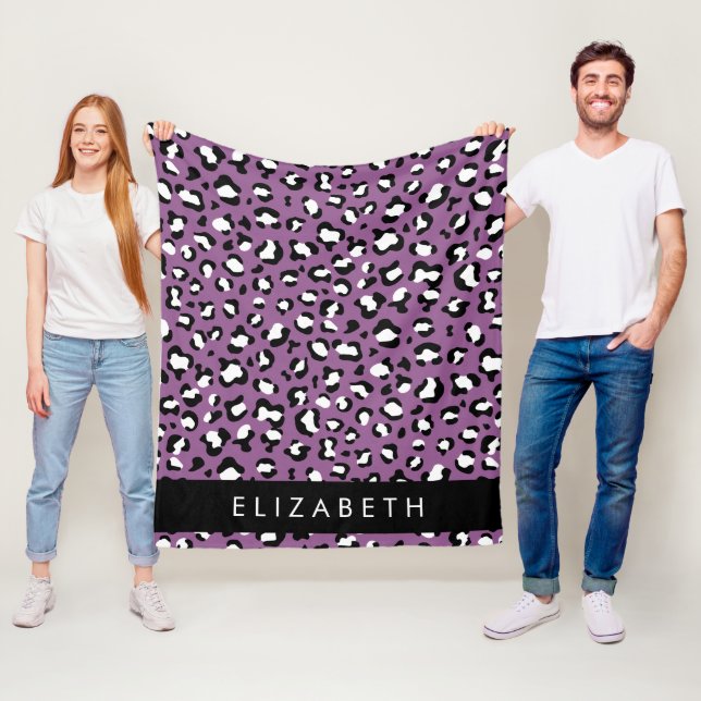 Leopard Pattern, Spots, Purple Leopard, Your Name Fleece Blanket (In Situ)
