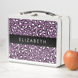 Leopard Pattern, Spots, Purple Leopard, Your Name Metal Lunch Box