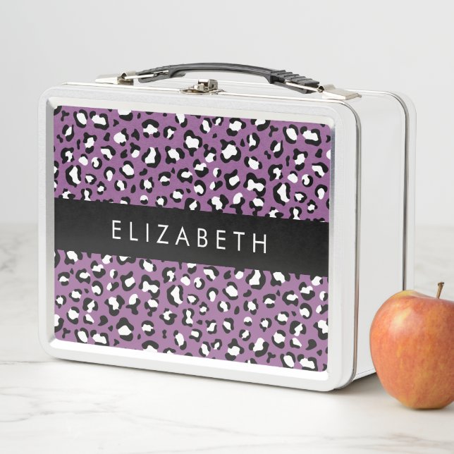 Leopard Pattern, Spots, Purple Leopard, Your Name Metal Lunch Box (In Situ)