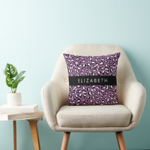 Leopard Pattern, Spots, Purple Leopard, Your Name Throw Pillow