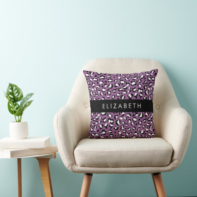 Leopard Pattern, Spots, Purple Leopard, Your Name Throw Pillow (Chair)