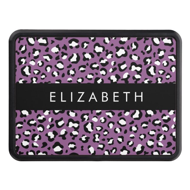 Leopard Pattern, Spots, Purple Leopard, Your Name Trailer Hitch Cover (Front)