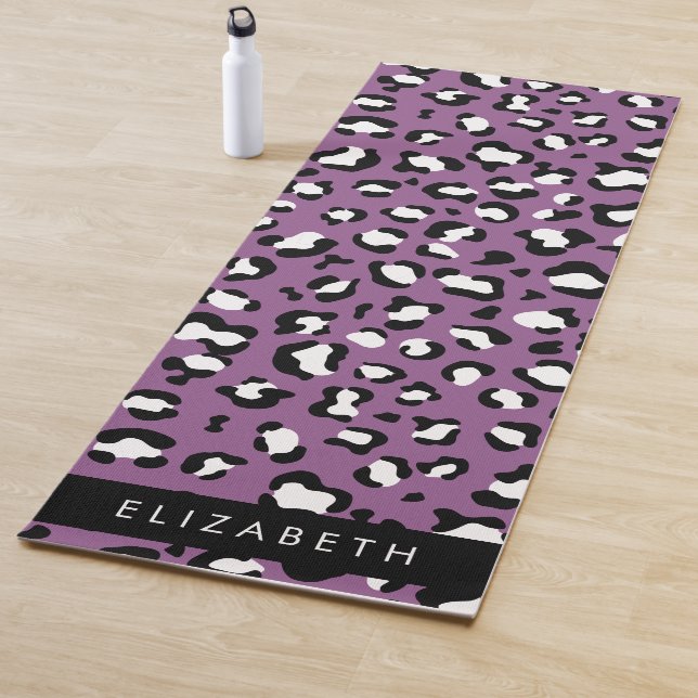 Leopard Pattern, Spots, Purple Leopard, Your Name Yoga Mat (In Situ)