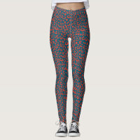 Leopard Patterned Leggings - Red and Slate Blue