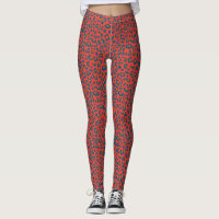 Leopard Patterned Leggings - Slate Blue on Red