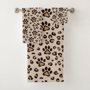 Leopard Paw Print Pattern Animal Bath Towel Set
