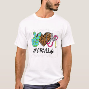 Leopard Peace Love CMA Life Stethoscope School Nur T-Shirt
