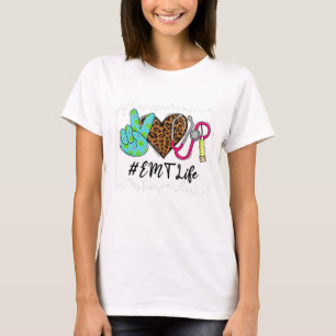 Leopard Peace Love EMT Life Stethoscope School Nur T-Shirt