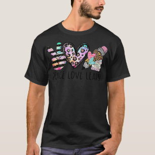 Leopard Peace Love Learn Teacher Squad 100 Days Sm T-Shirt