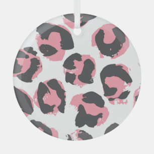 Leopard Pelt: Black Pink Texture Glass Ornament