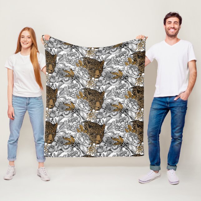 Leopard & Peonies Pattern Fleece Blanket (In Situ)