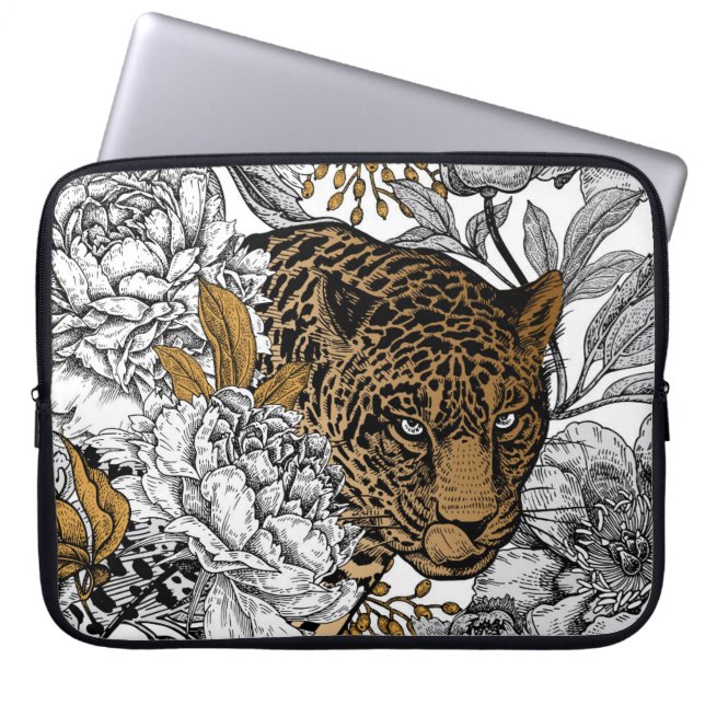 Leopard & Peonies Pattern Laptop Sleeve (Front)