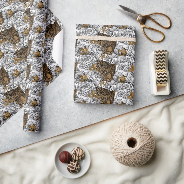 Leopard & Peonies Pattern Wrapping Paper (Crafts)