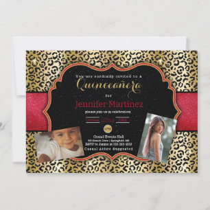 Leopard photo quinceañera invitation