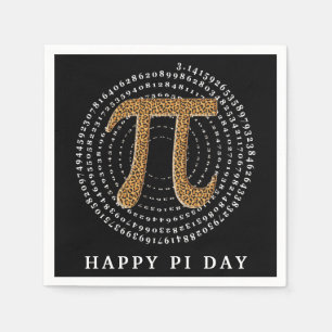 Leopard Pi 3.14 Spiral Number Happy Pi Day Black Napkin