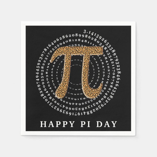 Leopard Pi 3.14 Spiral Number Happy Pi Day Black Napkin (Front)