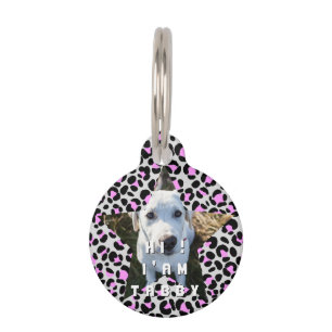Leopard Pink Black Photo Personalized Pet Tag