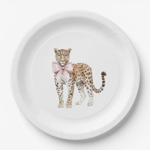 Leopard Pink Bow Birthday Paper Plate