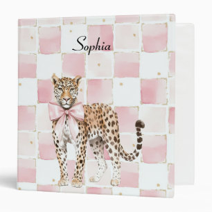 Leopard Pink Bow Squares Binder