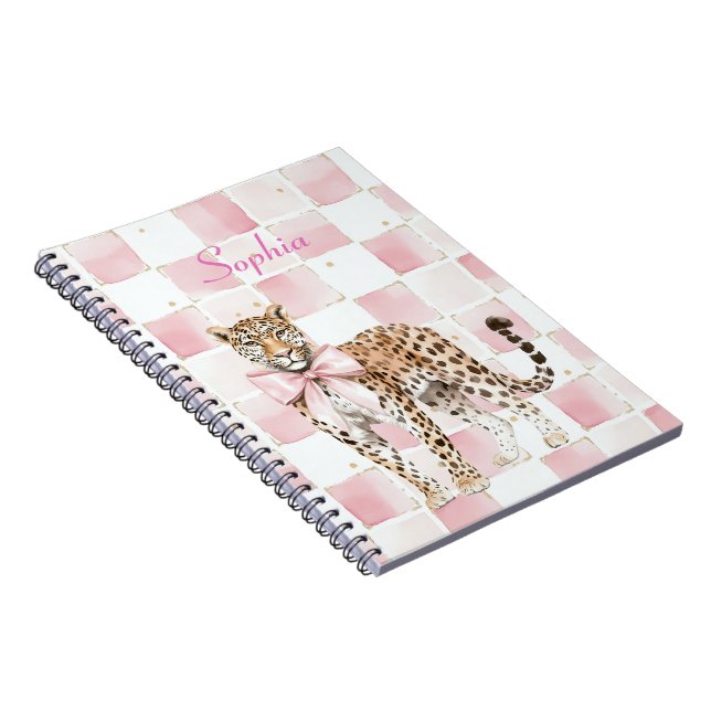 Leopard Pink Bow Squares Notebook (Right Side)
