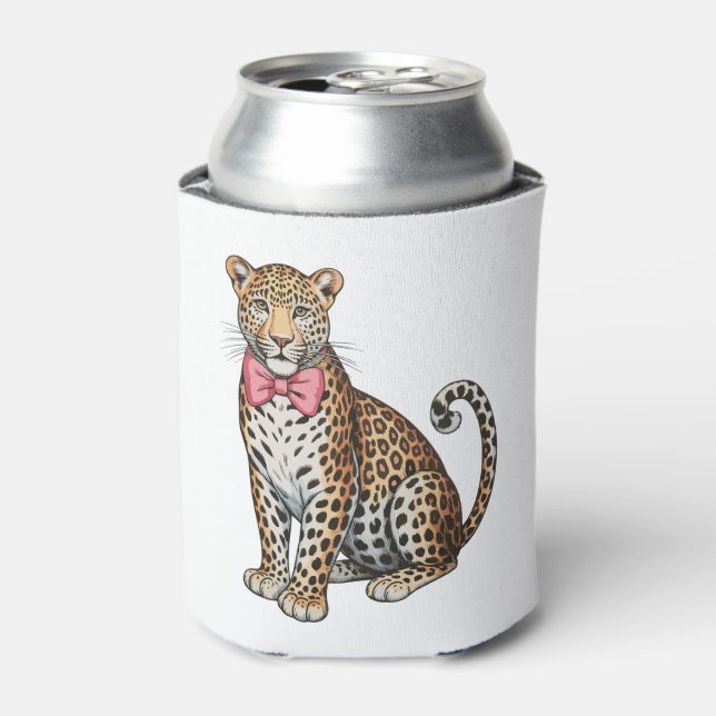 Leopard Pink Coquette Bow Girly Sublimation Art Can Cooler (Can Front)
