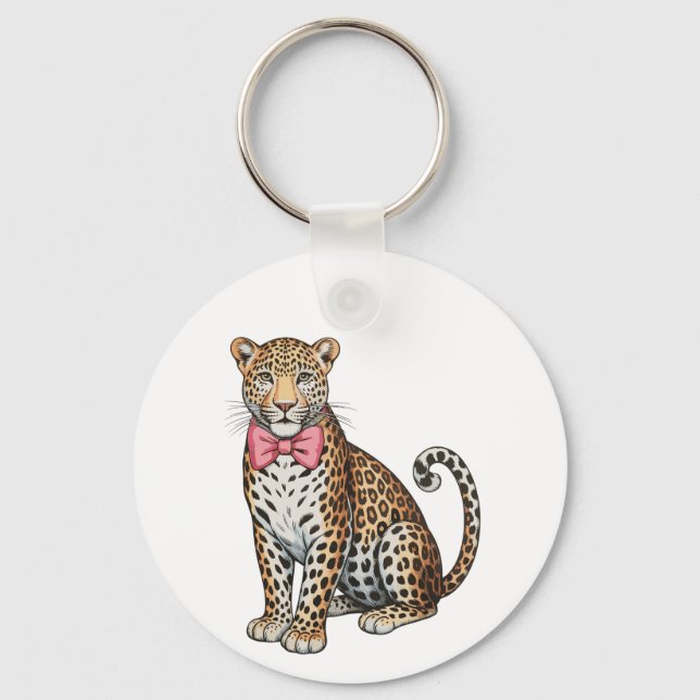 Leopard Pink Coquette Bow Girly Sublimation Art Keychain (Front)