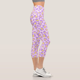 Leopard Pink Purple Yellow Capri Leggings