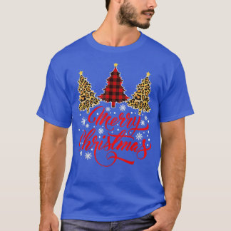 Leopard Plaid Christmas Tree Merry Christmas  T-Shirt
