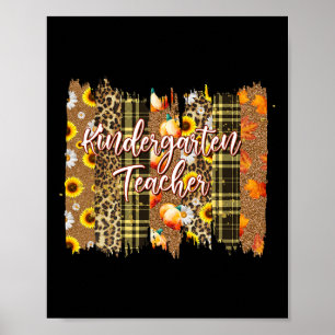 Leopard Plaid Fall Blessed Kindergarten Teacher Th Poster